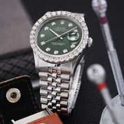 ROLEX MENS DATEJUST STEEL WATCH GREEN DIAL