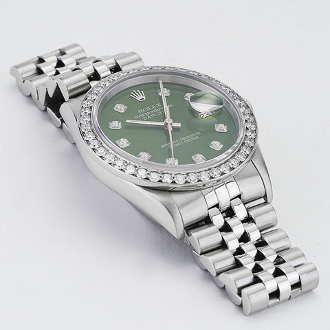 ROLEX MENS DATEJUST STEEL WATCH GREEN DIAL