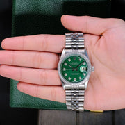 ROLEX MENS DATEJUST STEEL WATCH GREEN DIAL